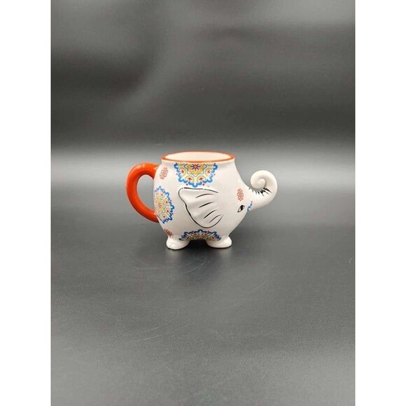 Elephant Coffee Cup Mug Hand Painted Ceramic 3D Trunk Lucky Trunk Up (B) - Picture 5 of 10